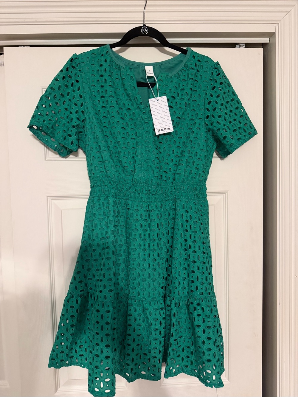 Emerald Eyelet Short Sleeve Mini Dress